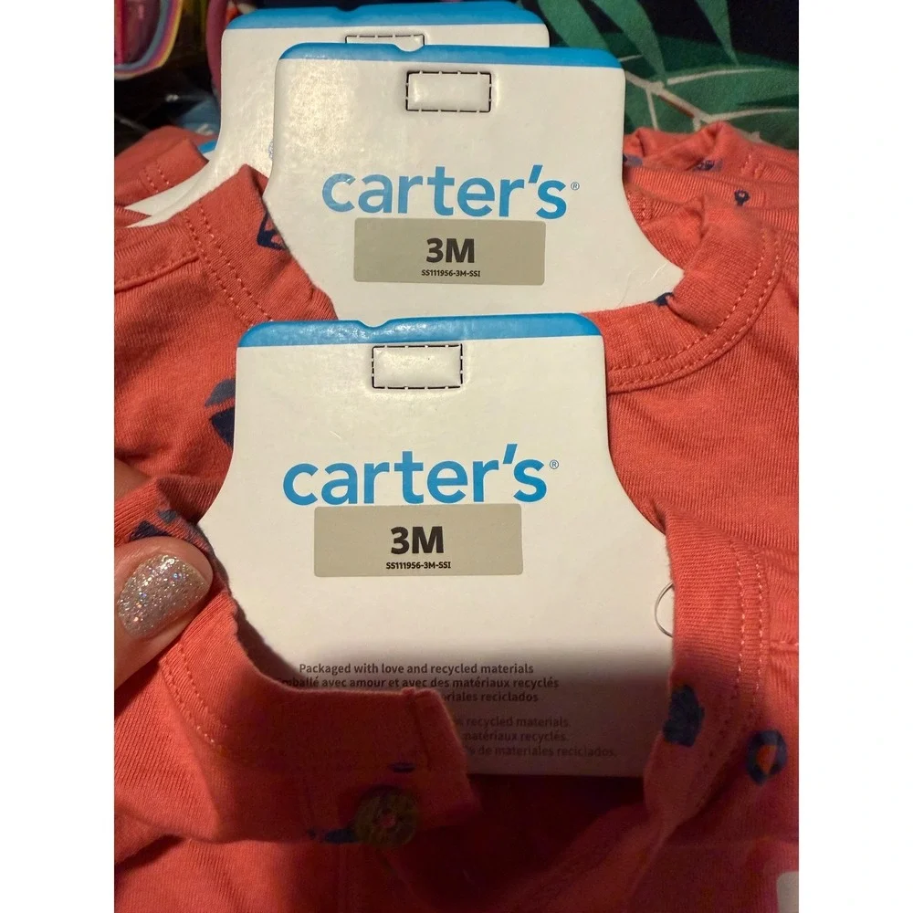 Carters 3m-24m Baby Boys Nautical Sailboat Henley Romper Coral Pink Short Sleeve
